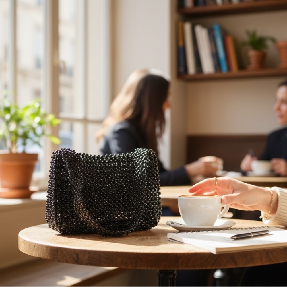 A new day  Elegant Black Beaded Women's Bag - Picture 2 of 6
